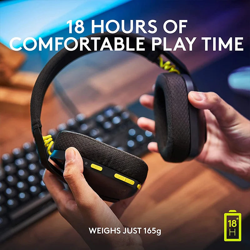 Black NNEOBA wireless gaming headset with dual microphones and comfortable over-ear earcups — view 2