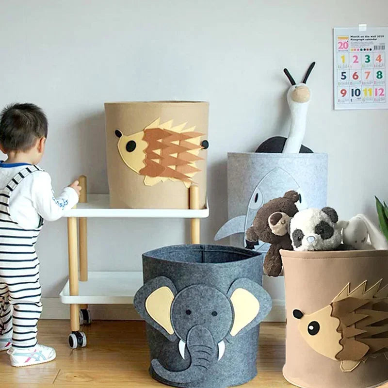 Animal themed storage bin basket with two side handles for organizing toys and blankets — view 2