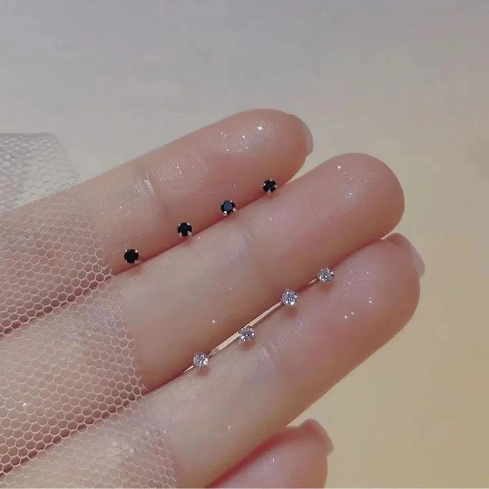 Trendy Mini Rhinestones Stud Earrings for Women Girls Daily Jewelry Cute Round Geometry Small Earrings Accessories-0