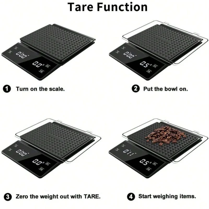 Auto timer coffee scale with bright digital LED display and scratch resistant black frosted finish — view 5