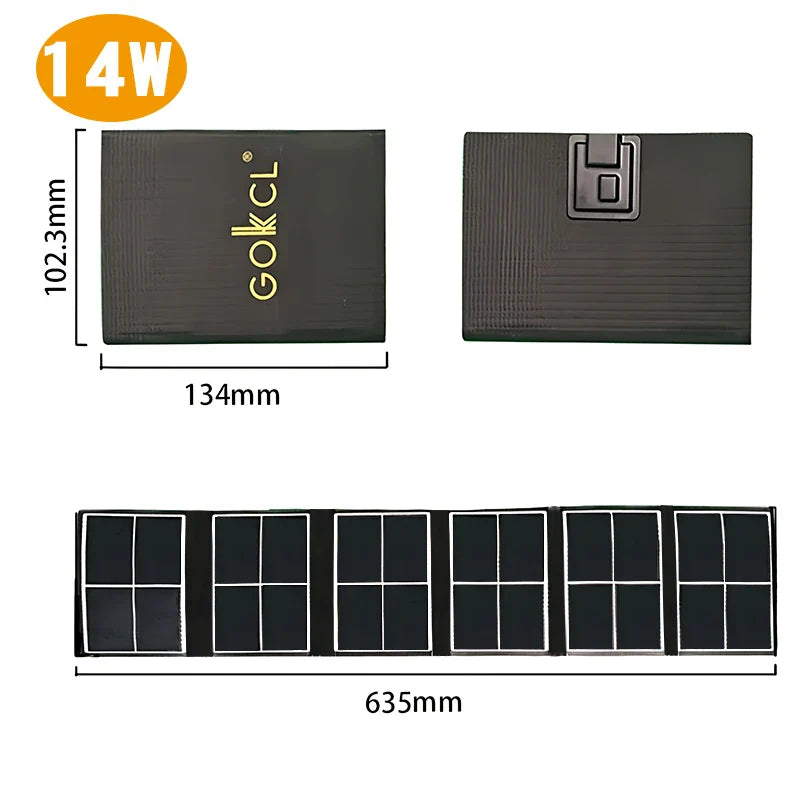 Foldable 14W black monocrystalline portable solar charger with USB output for camping and outdoor adventures — view 5