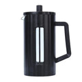 Borosilicate French Press coffee maker in black with glass carafe and stainless steel mesh filter