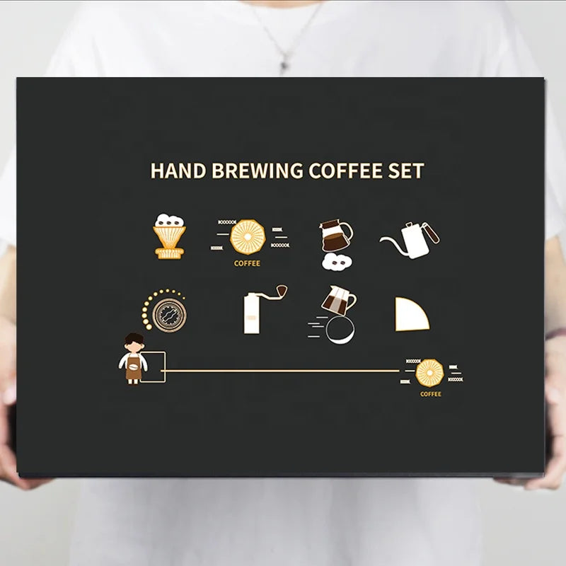 Coffee lovers gift set with stainless steel french press, manual grinder, scoop, infuser, and ceramic mug — view 2