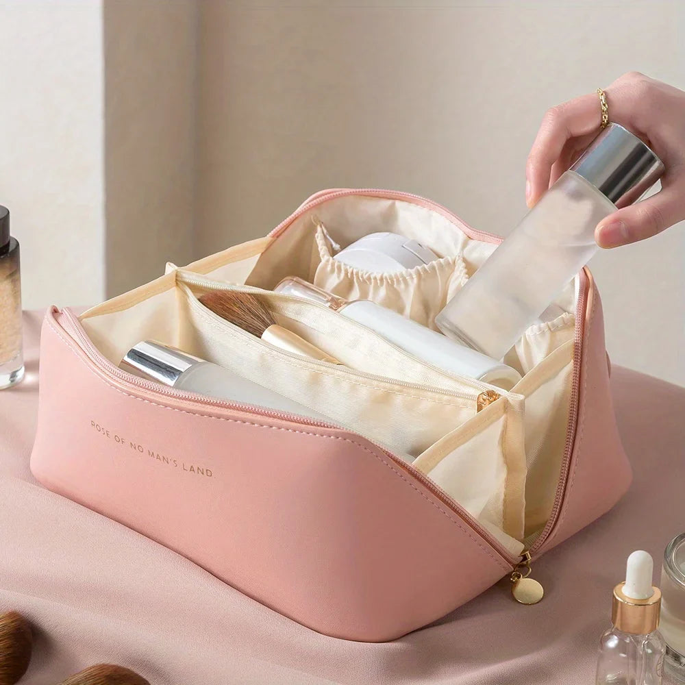 Luxury PU leather makeup bag cosmetic organizer pouch with a secure zipper closure for travel. — view 5