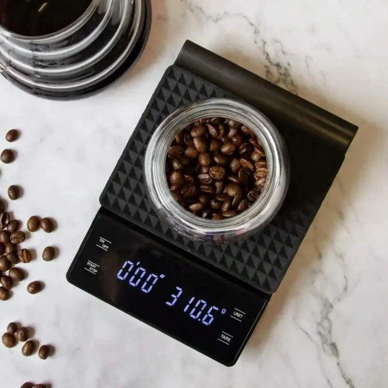 Auto timer coffee scale with bright digital LED display and scratch resistant black frosted finish — view 2