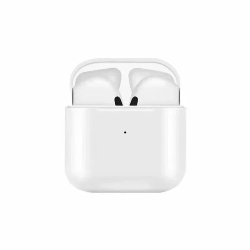 Wireless mini sports earbuds and compact charging case displaying modern touch control design