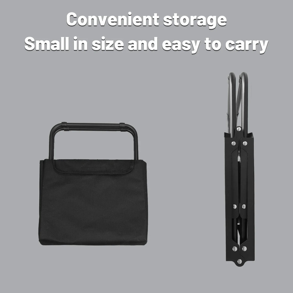 Black iron portable folding camping table with hollowed edges for hanging outdoor gear and utensils — view 3