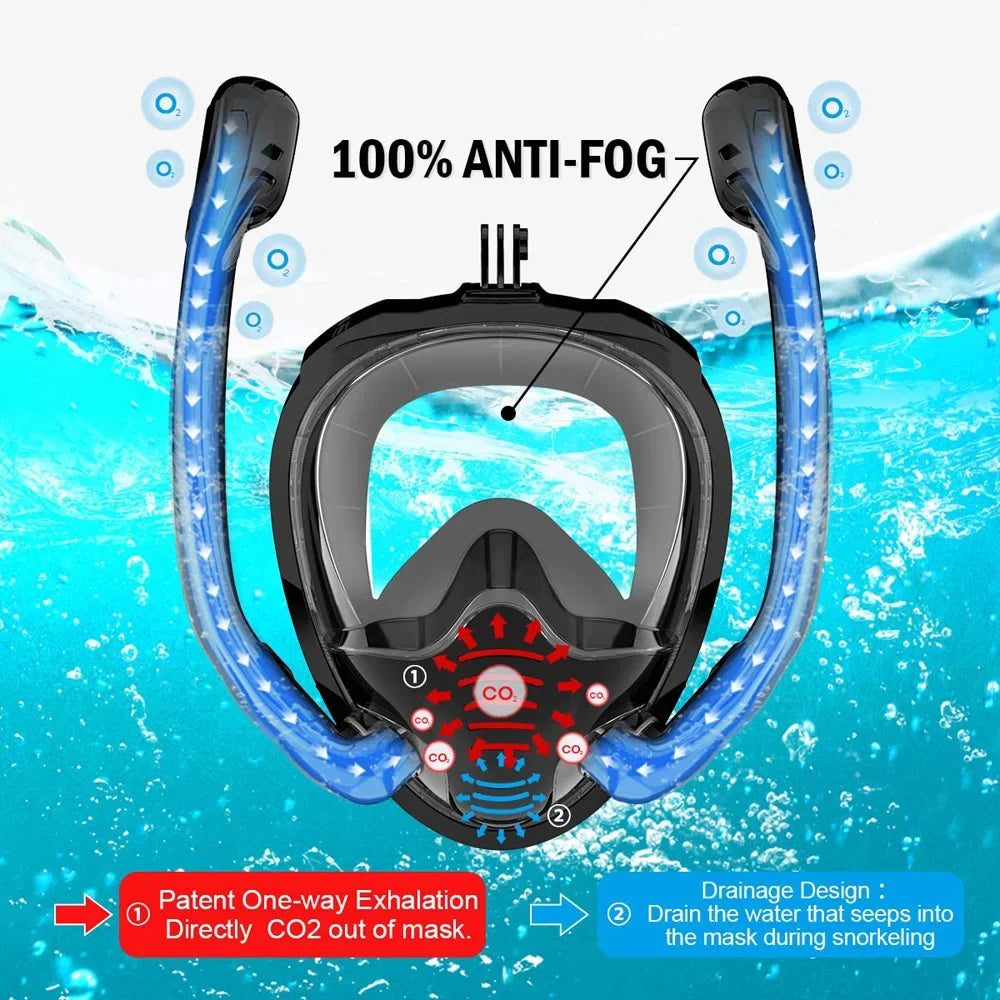 180 degree panoramic snorkeling mask with silicone dry top and built in camera mount — view 3