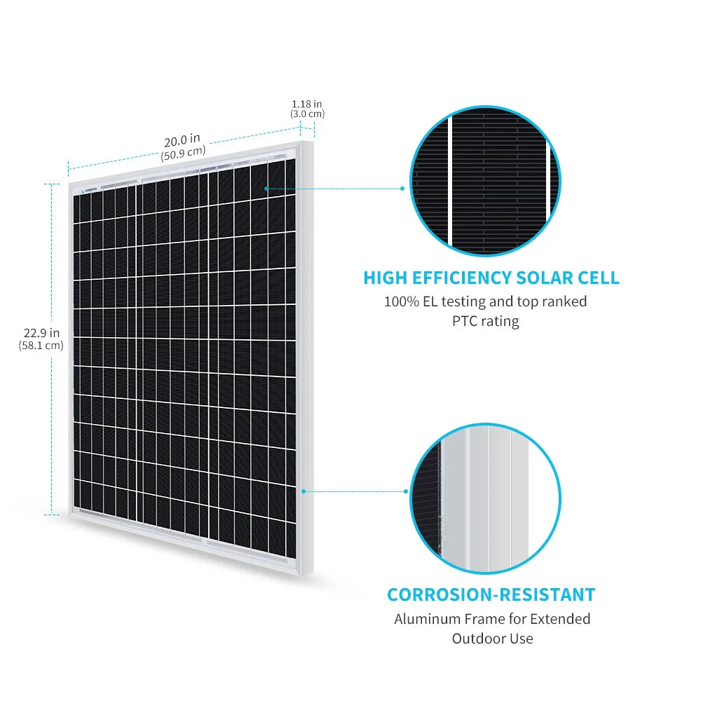 50 watt 12 volt monocrystalline solar panel module for RV and marine off-grid setups — view 2