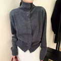 Women's French style 100 percent pure cashmere high neck button down cardigan sweater