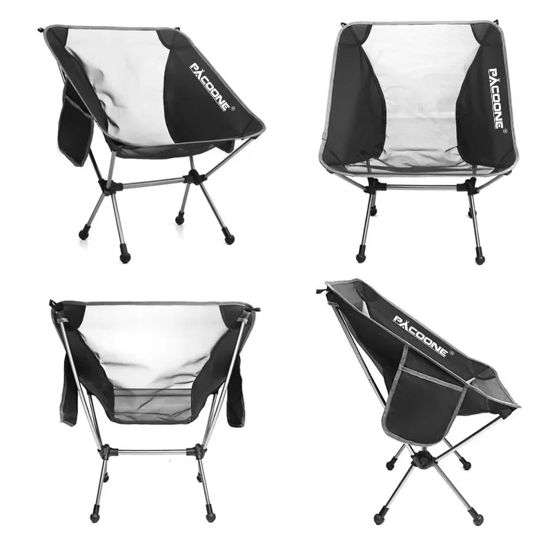 Black folding aluminum camping chair with breathable mesh panels and sturdy 600D Oxford cloth seat — view 2