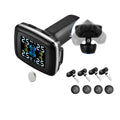 Black wireless tire pressure monitoring system with solar charging LCD display and four waterproof car sensors