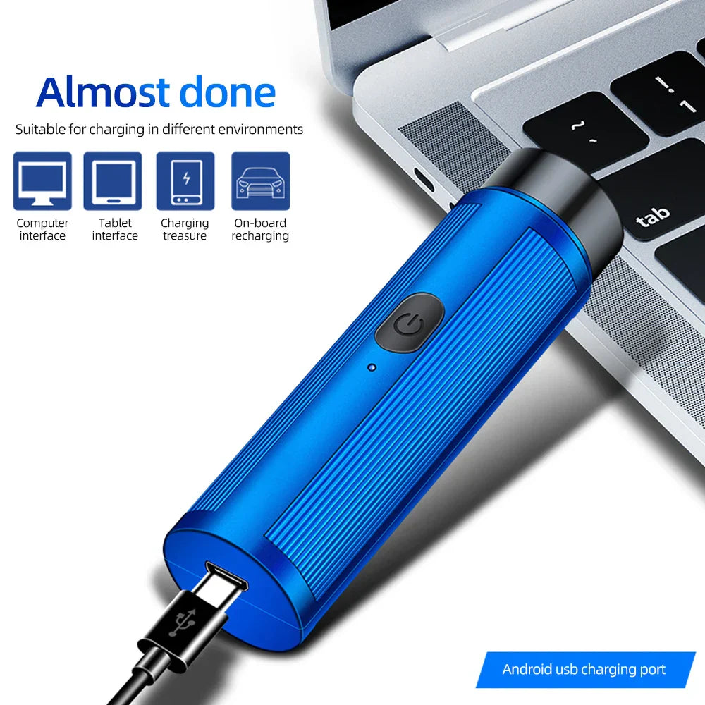 Compact blue mini electric shaver with rotary blade and digital LED power display for travel — view 5