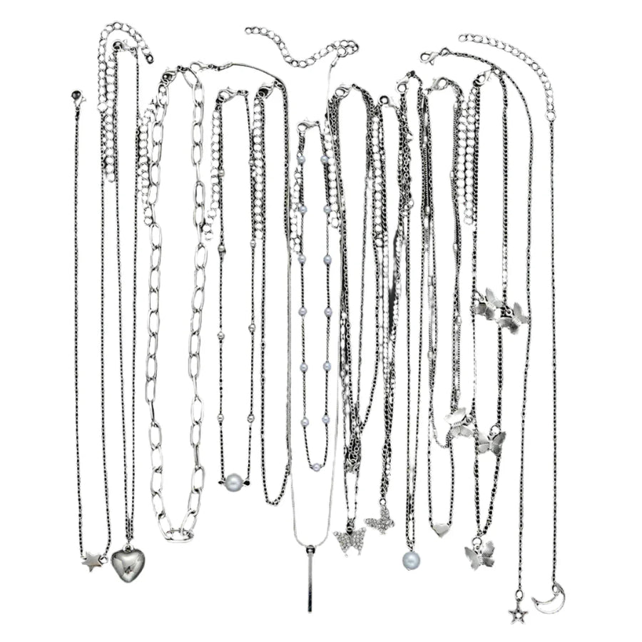 NNEOBA NNEOBA 13-Piece Womens Silver Necklace Set with Charms