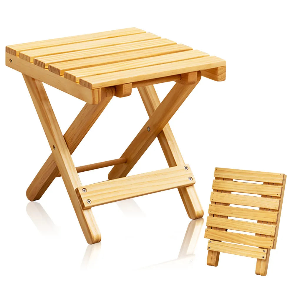 Light yellow collapsible wooden folding table and flower pot rack for outdoor picnics and plants — view 2