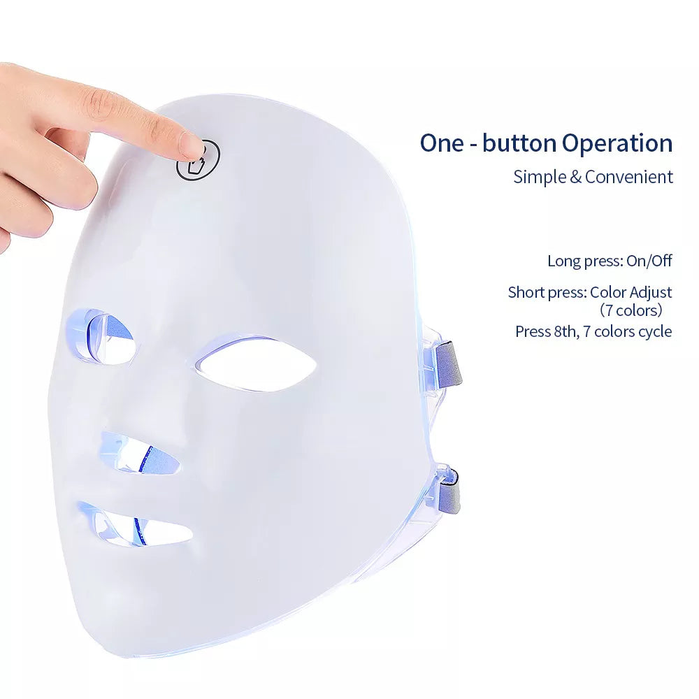 White LED photon facial mask with seven light therapy colors for at-home skin rejuvenation treatments — view 3
