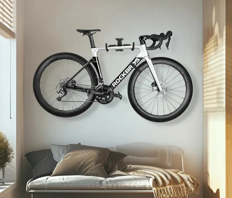 Heavy-duty wall mount bike rack in black carbon steel holding a bicycle in a garage — view 3