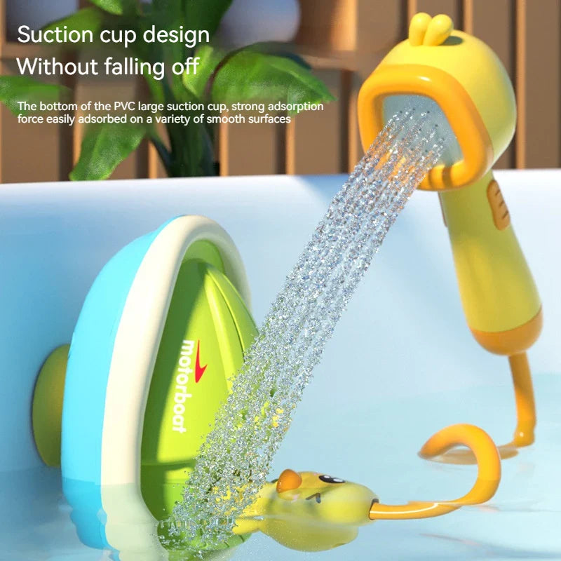 Motorized splashing ducks bath toy set with plastic boat and yellow duckling figures — view 4