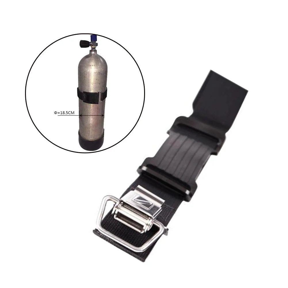Black nylon scuba diving tank band with stainless steel quick release buckle and anti-slip pad — view 3