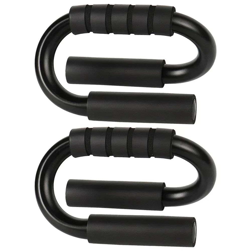 Black steel S-shape push-up handles with sweat-absorbent foam grips for upper body workouts — view 5
