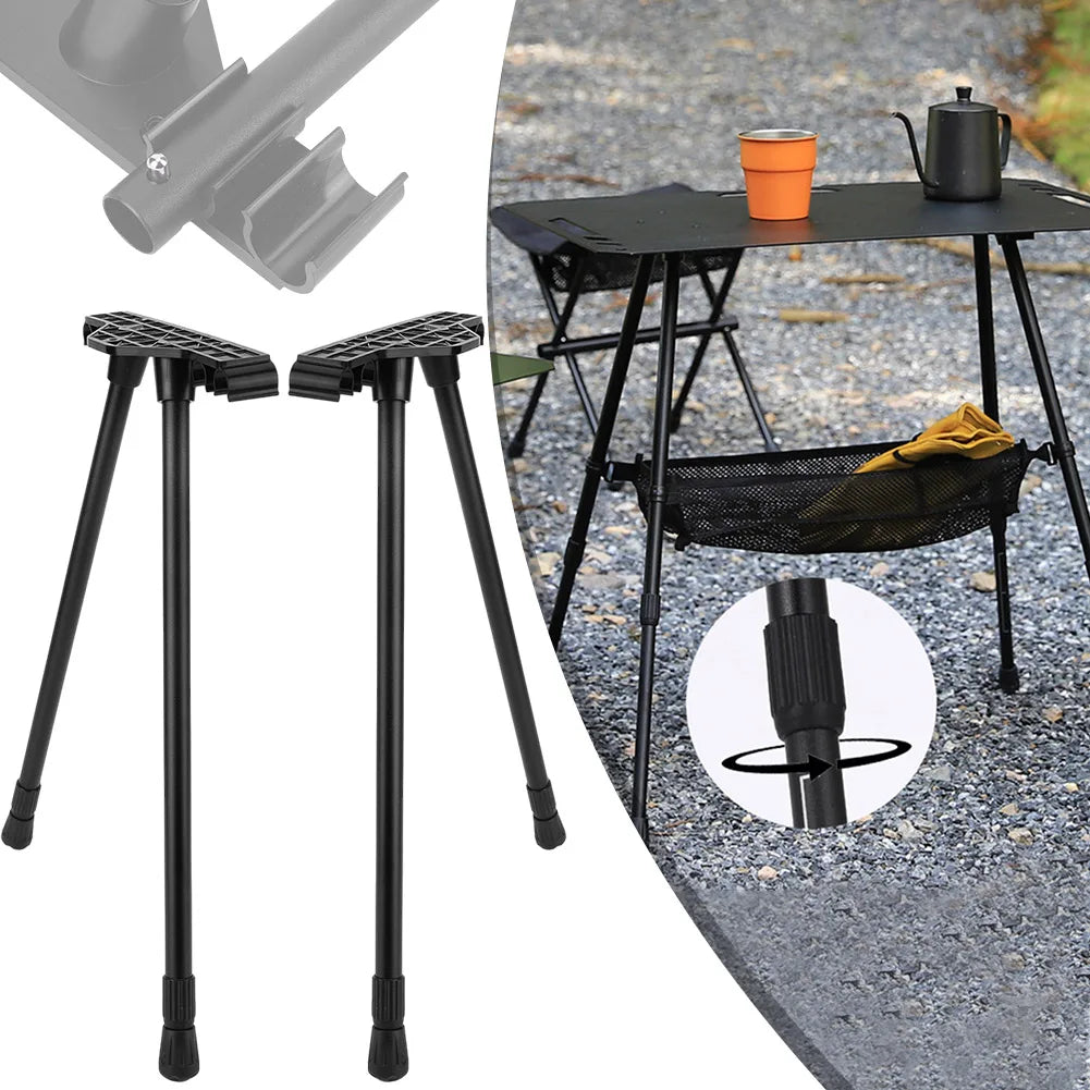 Black adjustable metal folding camping table legs with mounting brackets for outdoor DIY furniture. — view 4