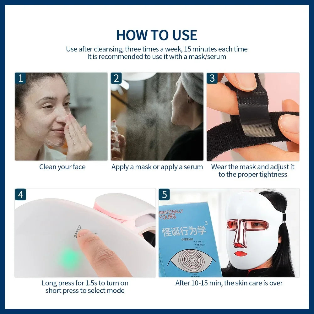 7 colors LED facial mask with wireless design and transparent eye window for light therapy — view 4