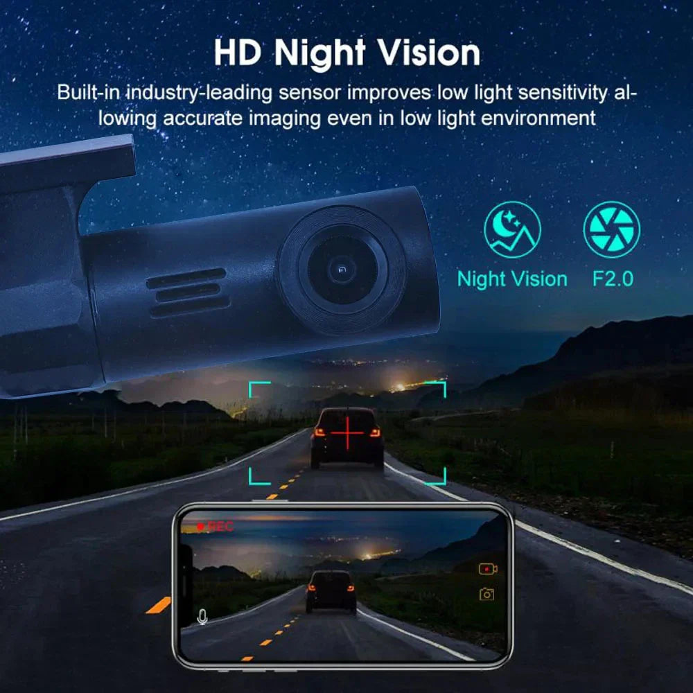 Black 1080P HD smart WiFi dash cam car DVR with wide angle lens — view 4