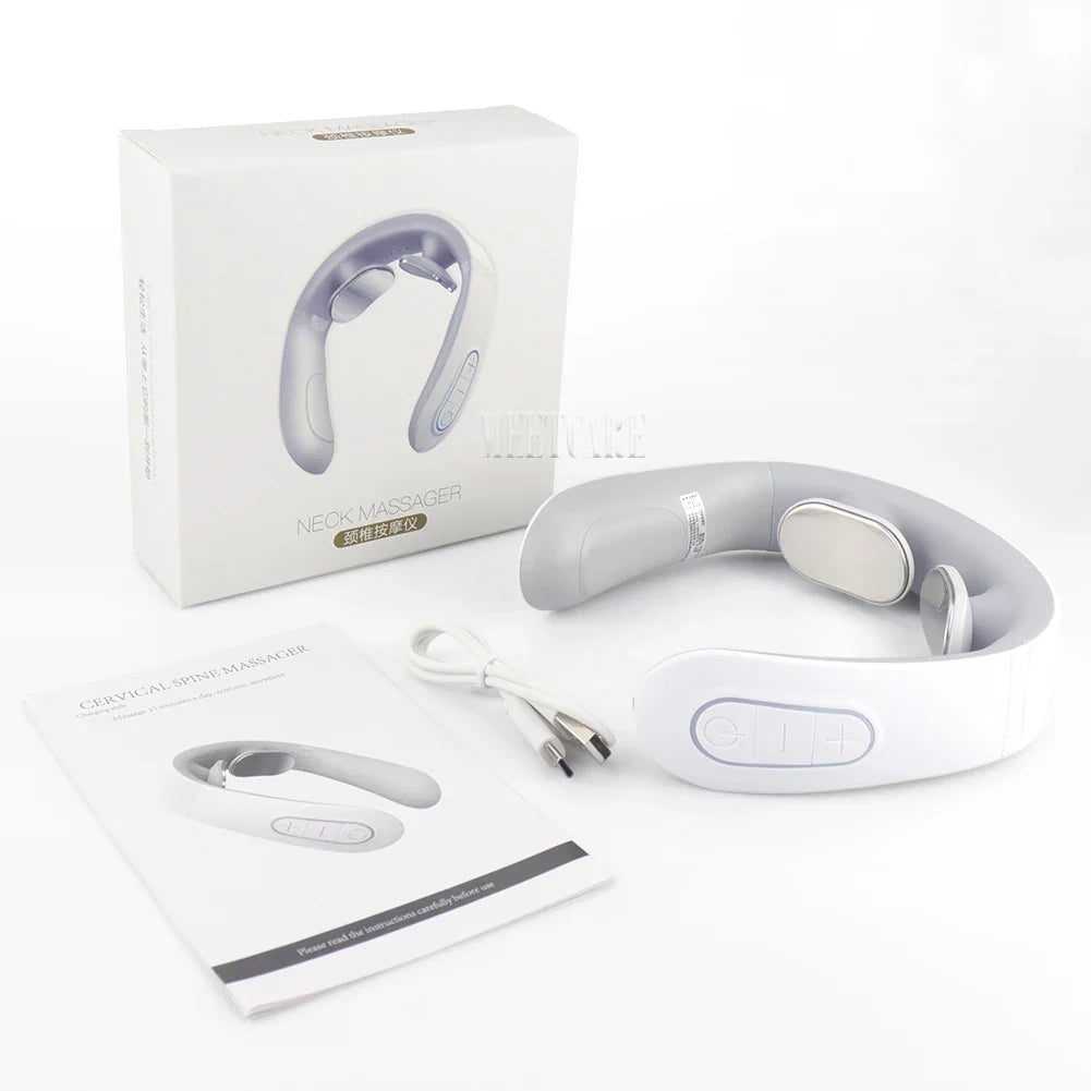 White silicone electric smart EMS cervical neck massager with micro-curved ergonomic design for pain relief — view 2