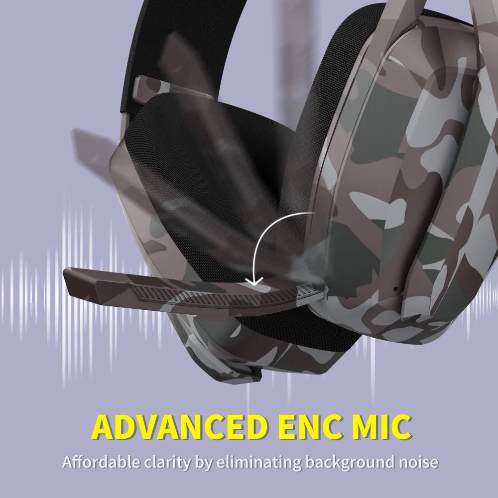 Camouflage wireless gaming headset with built-in microphone and plush breathable fabric over-ear cushions — view 5