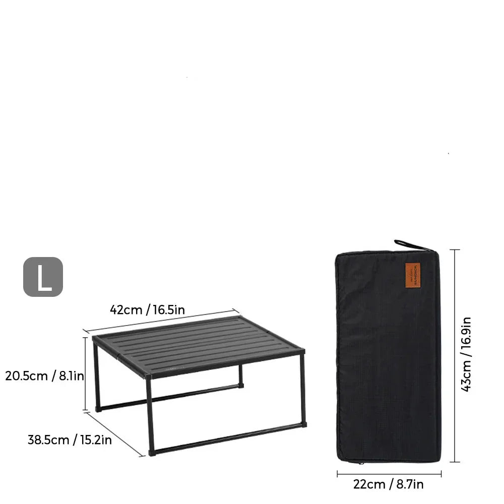 Black folding portable camping table made of lightweight aluminum alloy with included carrying storage bag — view 2