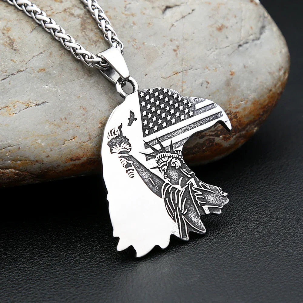 Gothic vintage eagle head pendant necklace in silver stainless steel on a chain — view 5