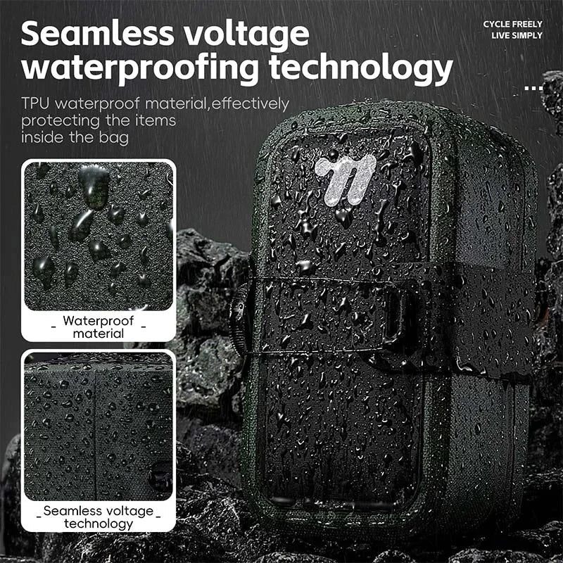 Green waterproof mini bicycle saddle bag made of 600D TPU with a rotating lacing buckle — view 4