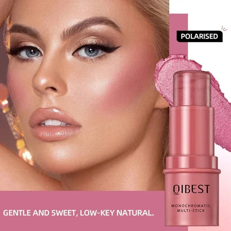 3-in-1 makeup blush stick in a compact twist-up tube for lips, cheeks, and eyes