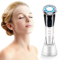 EMS face lifting beauty device in white with LED light and metallic massage head
