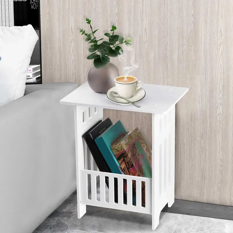 Nordic modern mini bedside table in white PVC board with compact storage shelves for bedrooms — view 2