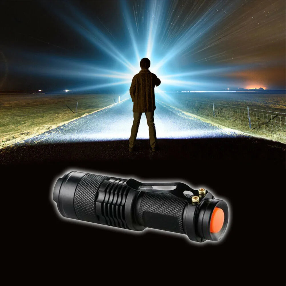 Black waterproof tactical LED flashlight with non-slip texture and tactical tail switch — view 5
