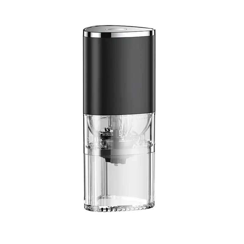 Black portable electric coffee grinder with adjustable settings and USB Type-C charging port