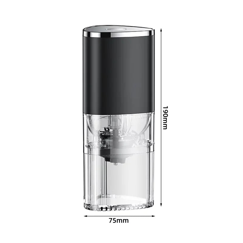 Black portable electric coffee grinder with adjustable settings and USB Type-C charging port — view 5