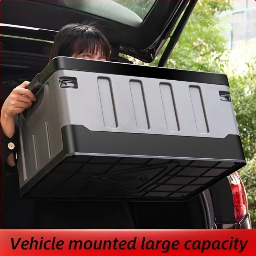 Black foldable camping storage box made of waterproof plastic with closed lid — view 4