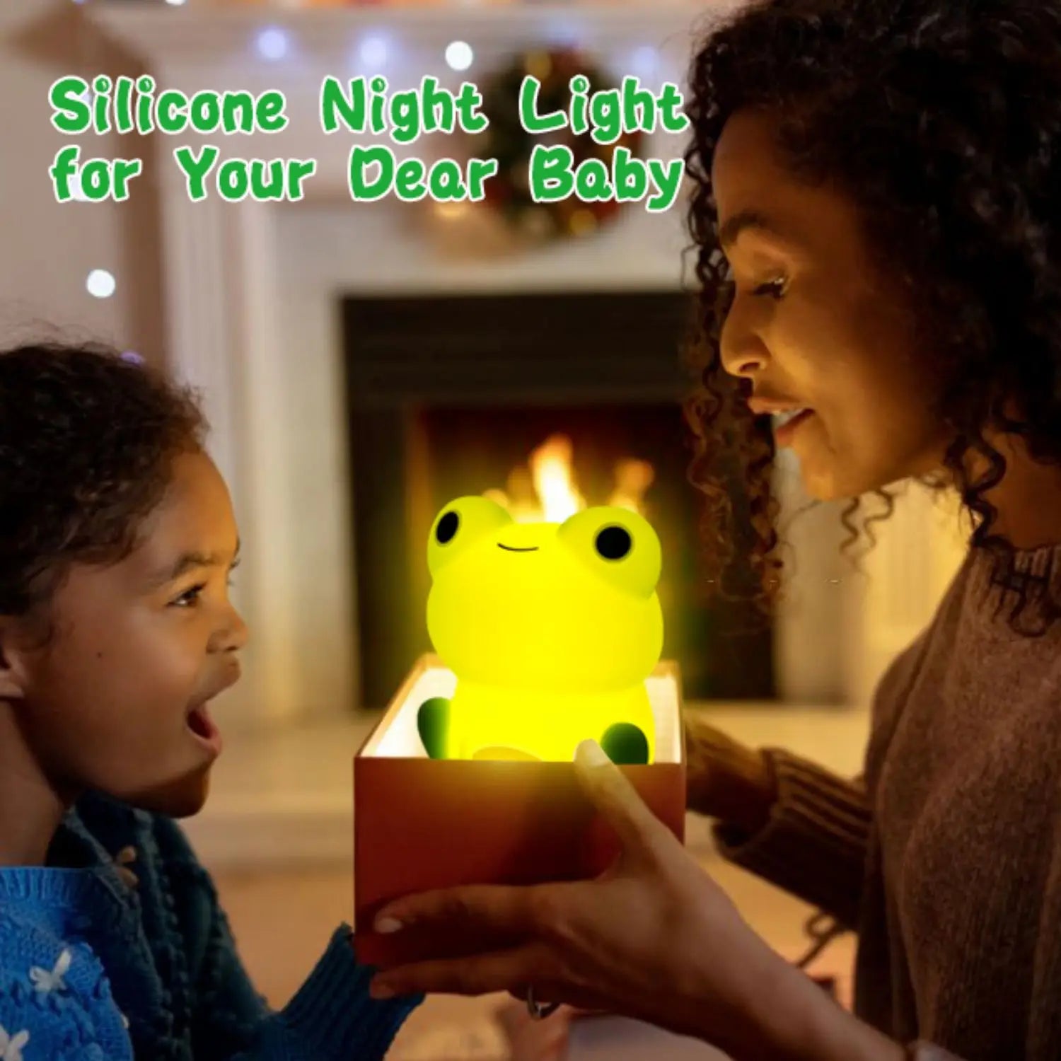 Soft silicone frog shaped sleeping night light glowing in a child's bedroom or nursery — view 2