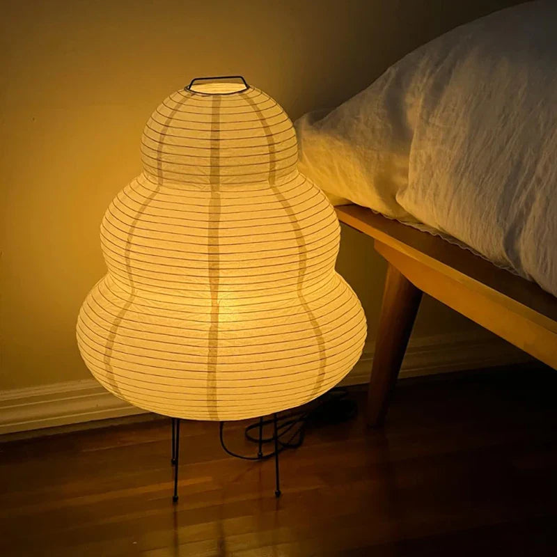 White LED rice paper desk lamp with iron base and soft glowing tricolor illumination — view 2