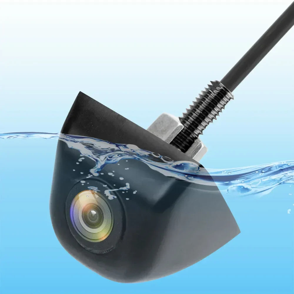 Black car reverse rear view camera with 120-degree wide angle lens and connection cables — view 5