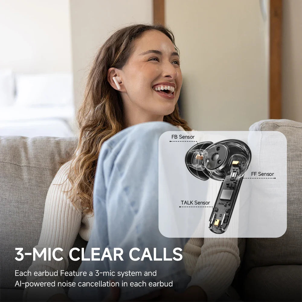 NNEOBA noise cancelling TWS Bluetooth earbuds with compact charging case and antibacterial ear tips — view 3