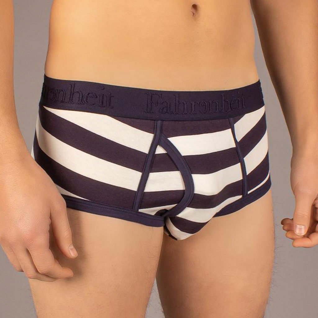 Wayne rugby stripe men's brief in navy and white breathable cotton with a comfortable logo waistband — view 2