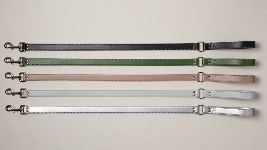 Blush pink vegan apple leather dog lead with metal clip for small to large dog breeds — view 3