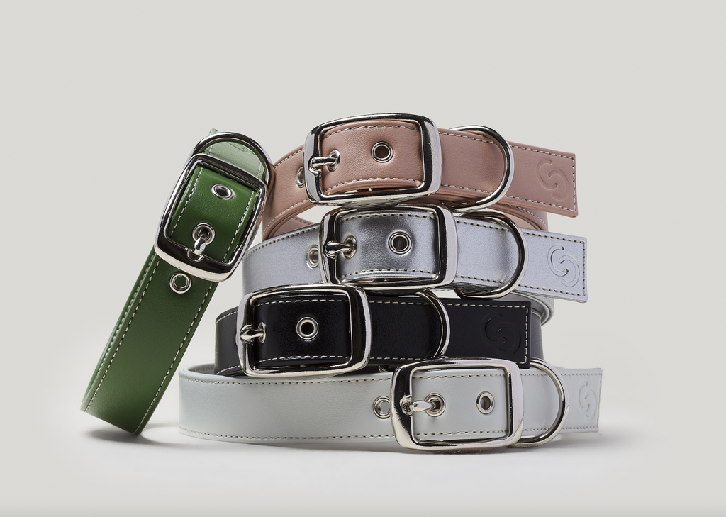 Classic black vegan apple leather dog collar with metal buckle and adjustable eyelets — view 3