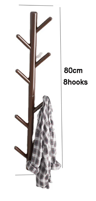 Rustic pine wall coat rack with 8 hooks in coffee color mounted on an entryway wall — view 4