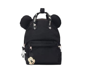 Luxury kids school backpack featuring Mickey Mouse design with raised ears and zippered front pocket