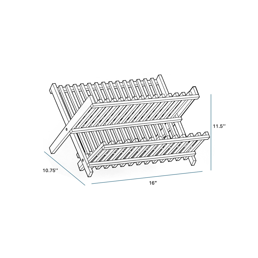 Two-tier foldable natural bamboo dish drying rack organizing plates and cups on a kitchen counter — view 3