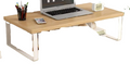 Vintage wood monitor stand riser with dark brown finish and sturdy iron frame for home office